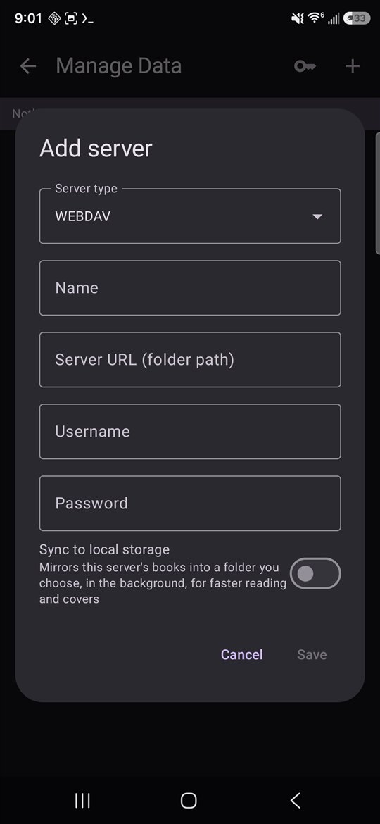 Manage servers screen
